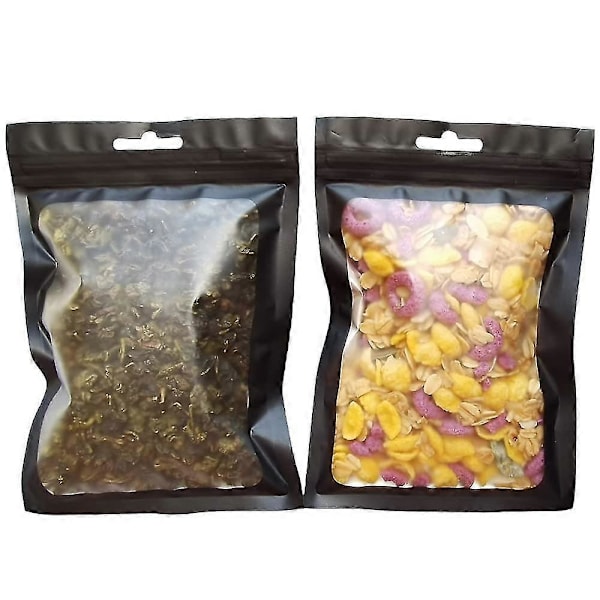100 Stykker Folie Ziplock-poser (svart, 10,5x15cm) Gjenlukkbare Mylar Matlagringsposer Med Klart Vindu