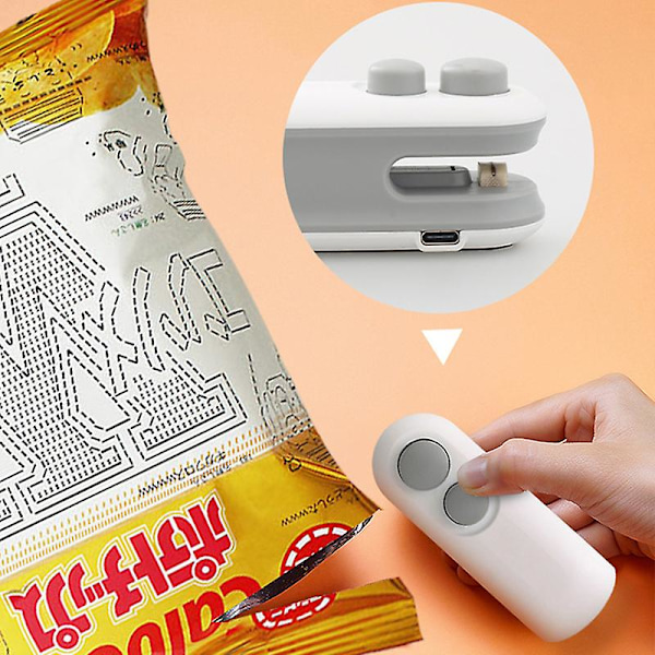Mini Lommelukker for Snacks, Oppladbar Mini Lommelukker, 2 i 1 Forsegling og Kutting, Holder Maten Fersk, Mini Lommelukker (Hvit, 2 STK)9.5*