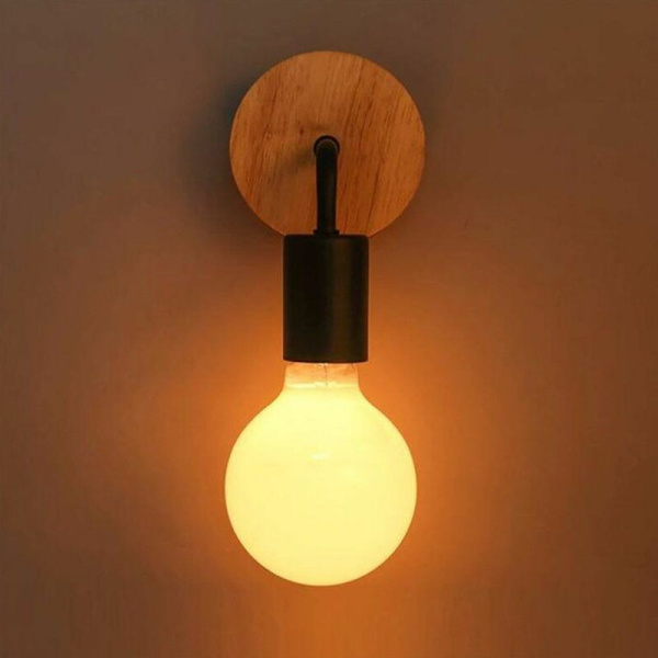 Svart vegglampe E27 LED Jern og tre vegglampe for barnerom
