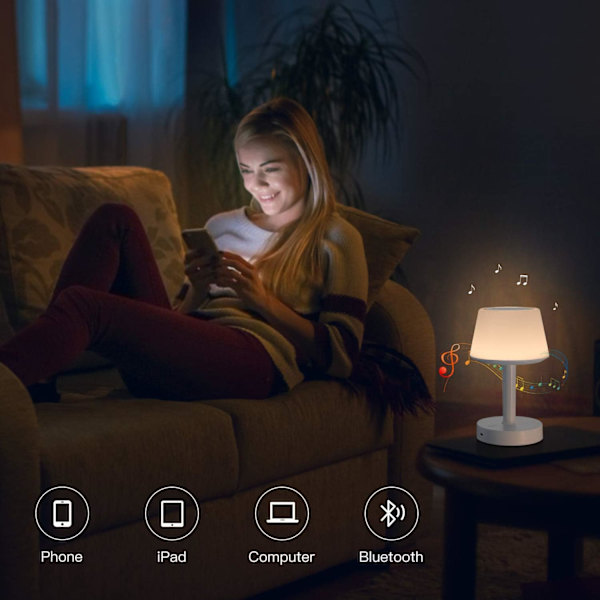 *LED-nattbordslampe bærbar Bluetooth-høyttaler berøringsnattlampe med*