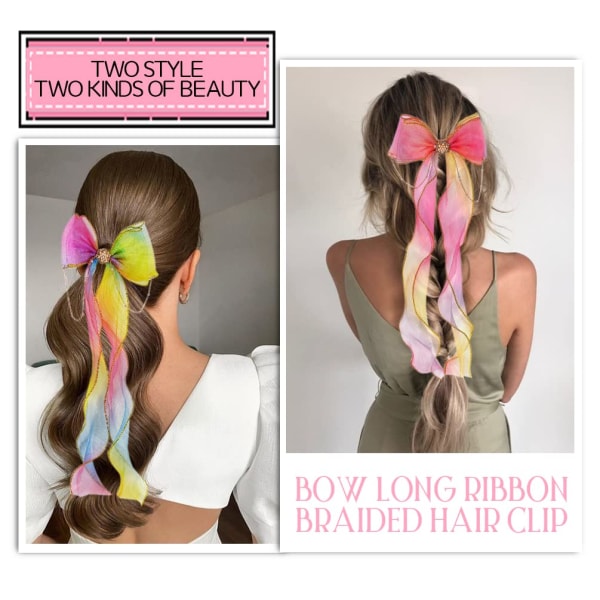 Färgglad hårbåge med band, 4 stycken vävd rosett, regnbågsribb