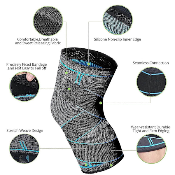 2 stk. knæbind, justerbar elastisk, sportskompression, patella og ligament, slidgigt knæbind (l)