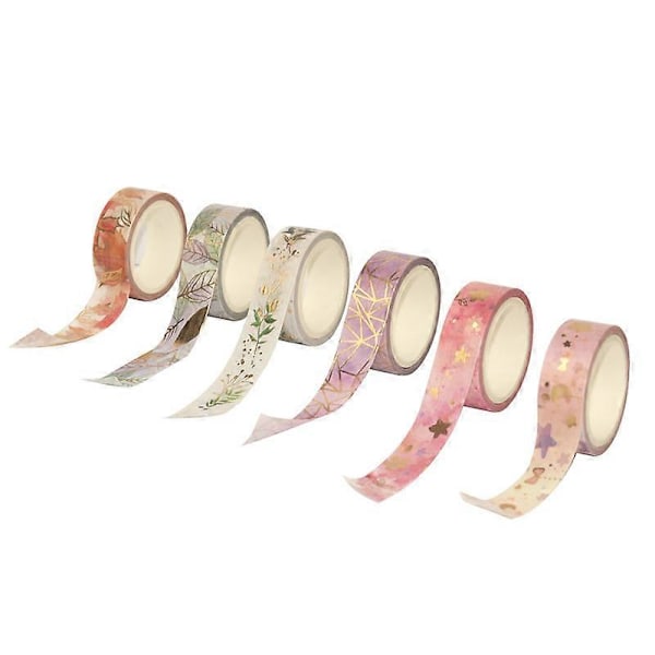 6 Rullar Washi Tejp Set, Scrapbook Tryck Dekorativ Maskeringstejp För Presentförpackning Högtid
