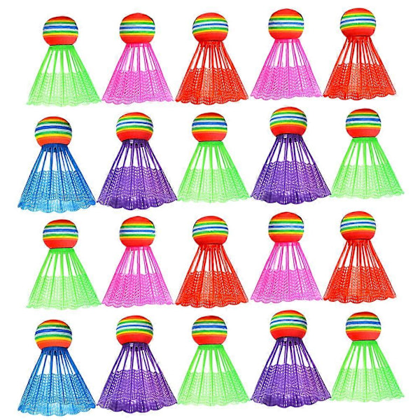 20 stk. Avancerede badmintonbolde i farvet plastik, regnbuefarvede bolde, sportsgadget, sportstilbehør til udendørs sport (blandet farve)
