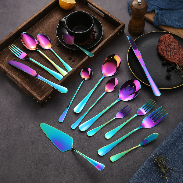 #Gafflar 1 set med 4 gafflar i rostfritt stål Rainbow Color gafflar Western Style rostfritt stål bestick Lämplig för restaurangkök och hem#