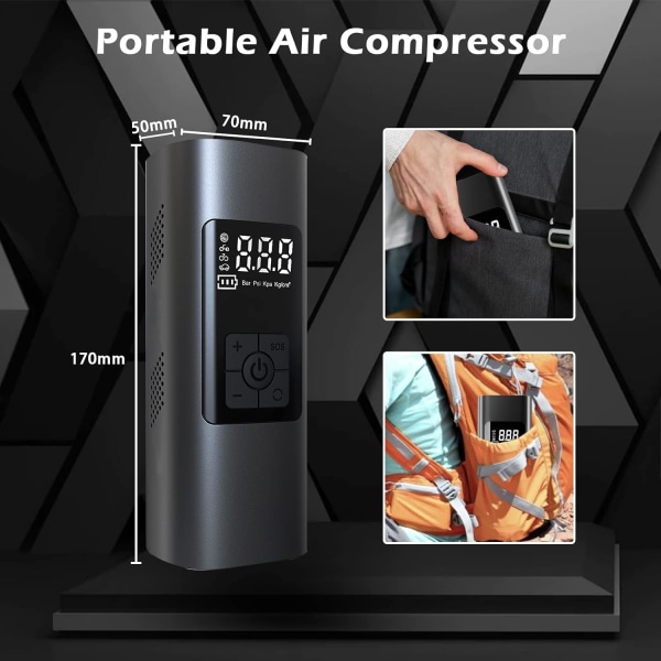 (Sort 1 stk) 6000mAh mini elektrisk luftpumpe, trådløs model, 150