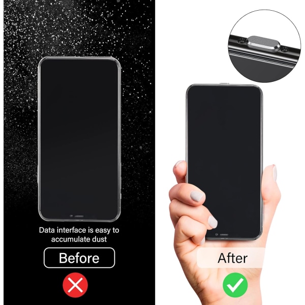 (Grå) 4 dammpluggar som är kompatibla med iPhone 11, 12 Anti-Dust Chargi