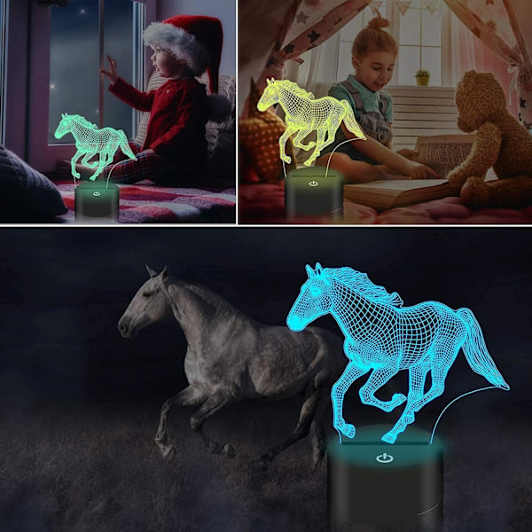 /#/Heste natlys, 3D hesteillusion lampe med 16 farver fjernbetjening C/#/