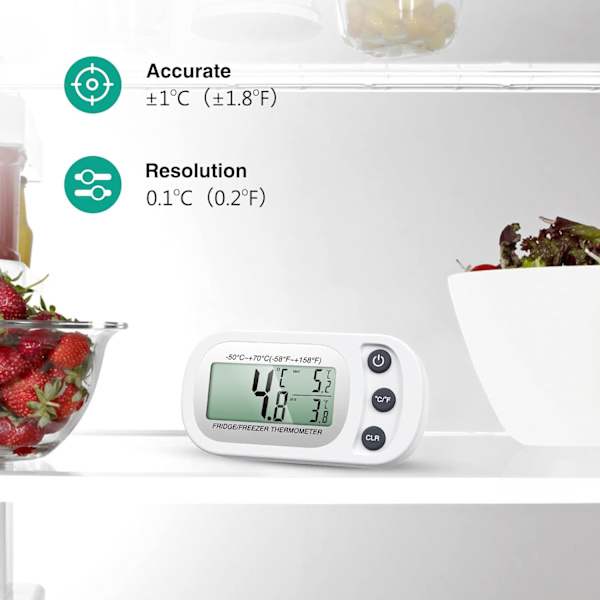 2-pack Kylskåpstermometer, Digital Frys/Kylskåpstermometer