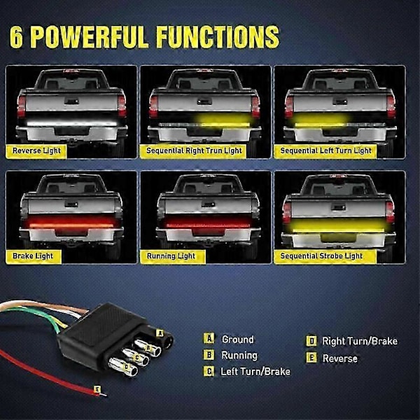 60 tommer Triple Række LED Strip Lys Bar til Ford F150 Pickup, Dodge SUV - Bagklap Bak Bremselys Blinklys Strobe