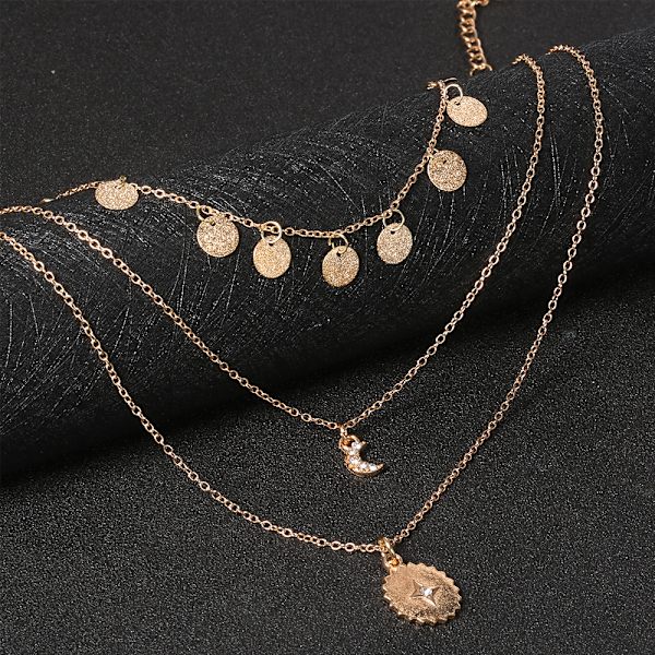 #2-delt gull sol og måne anheng choker halskjede med glitter og krystall for kvinner og jenter#