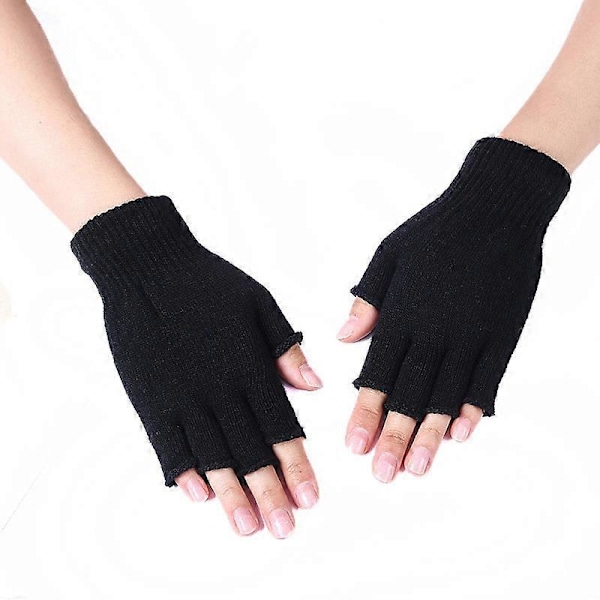 Par Halvfingerhandskar Vinter Fingerlösa Handskar Stickade Handskar för Män Kvinnor (Svart)