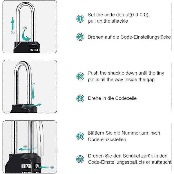 6,7 cm långt kombinationshänglås, 4-siffrigt kombinationslås - 2 stycken