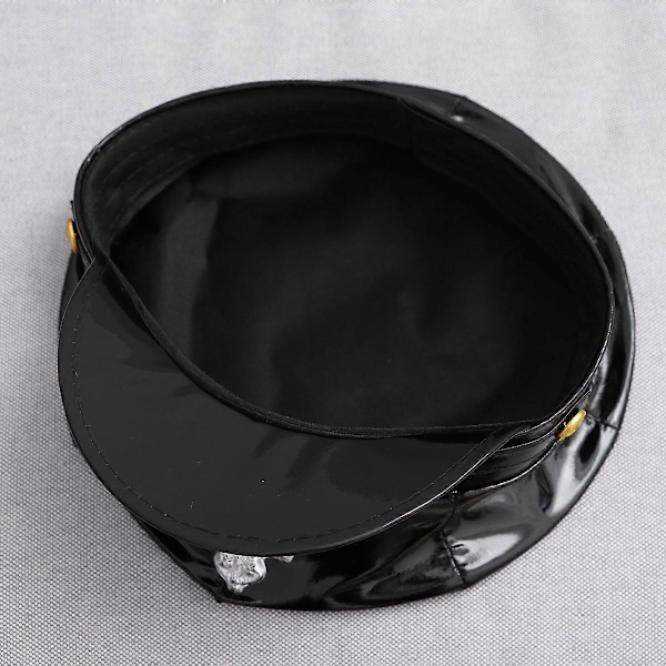 Badge Åttkantig Läder Polis Hatt Svart Kapten Platt Scenföreställning Militärmössor (Svart)