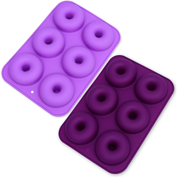 Sæt med 2 Silikon Ikke-Klistrende 6-Huls Donutforme til Kager, Cookies