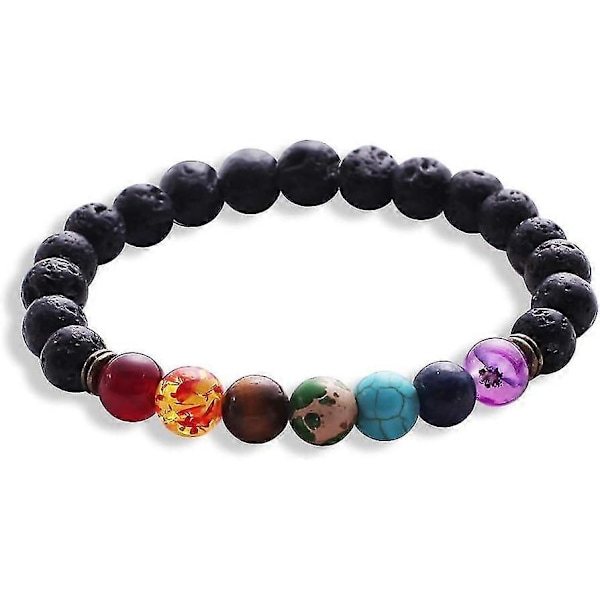 Lavasten 7 Chakran Diffuserarmband Elastiskt Rep Natursten Yoga Pärlor Armband Bangle För Män Kvinnor