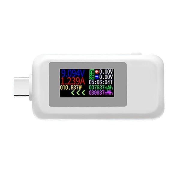 Type-C Tester DC Digital Voltmeter Strømspenning Måler Amp Volt Amperemeter Detektor Power Bank Lader Indikator - Hvit