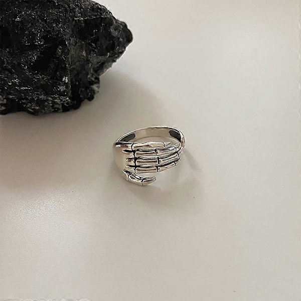 Trendig Silverfärgad Skelett Hand Loop Fem Klor Ring för Kvinnor Män Smycken