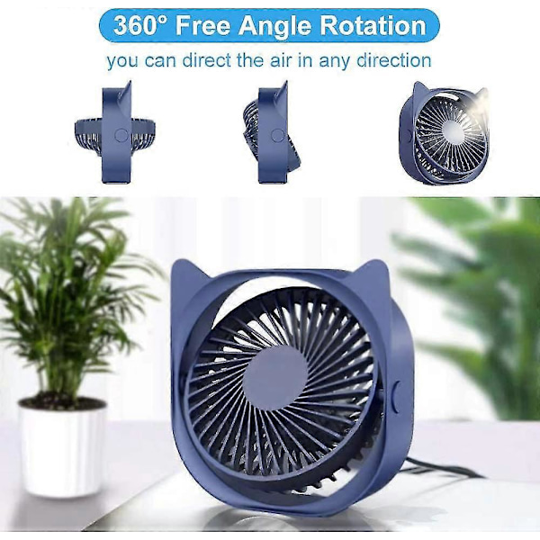 USB Skrivbordsfläkt, Portabel Mini Skrivbordsfläkt 3 Hastigheter 360 Rotation USB Fläkt För Lmell Hem  Present