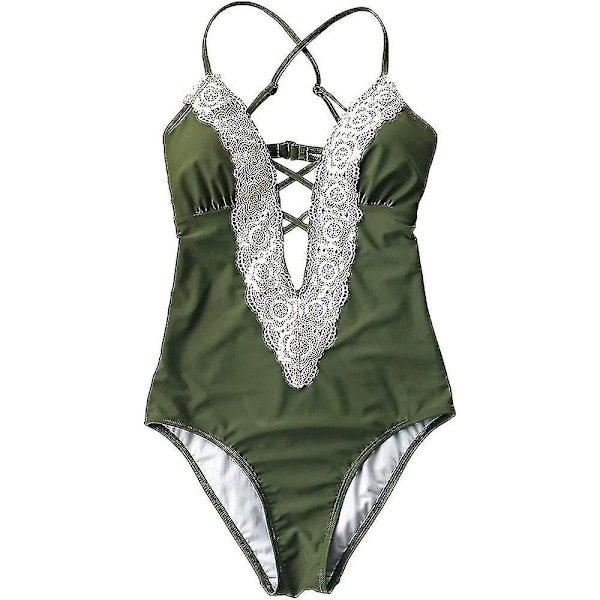 Naisten Vintage Pitsi Bikini Setit Rantauimapuku Uimapuku - Oliivinvihreä X-L DFA1671