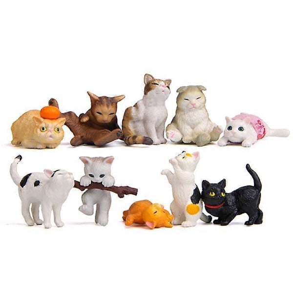 Katt 10 st Mini Söta Tecknade Ornament Miniatyrlandskap