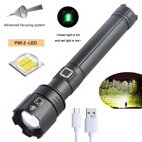 /#/P90.2 teleskopisk zoom ficklampa starkt ljus LED powe/#/