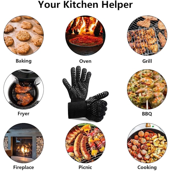 *Dobbelte Ovn Handsker Varmebestandige Grillhandsker, 800°C Varmebest*