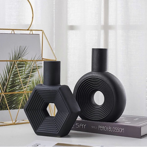 Hexagonformad keramisk vas för modern heminredning, frostad textur