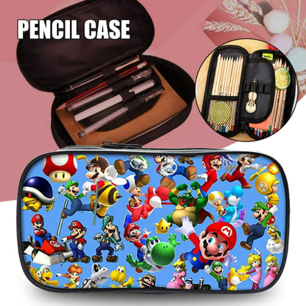 Super Mario Zipper Pencil Case Student Stationery Box with Game P