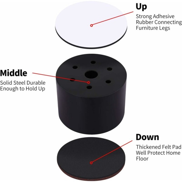 Høydejusterbare bein for møbler, 4 stk, 6 cm lange, seng, sofa