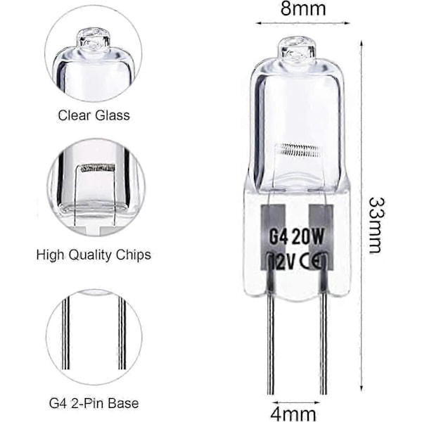 G4 Halogenpærer, 20 W 12 V Kapselpære, G4 Lavvolt Halogenlampe, Varm Hvid 3000K, Dæmpbar, 10 Styk