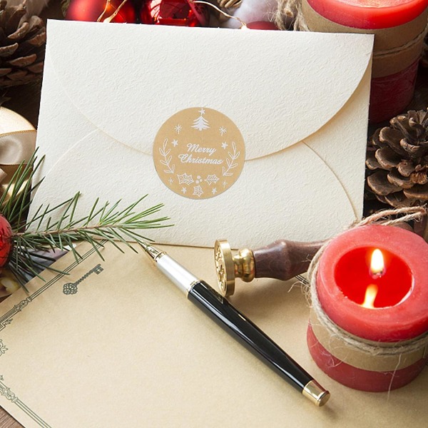 500 stycken runda julklistermärken Handgjorda självhäftande etiketter i papper Tackkort Presentförpackning Sigill Etikettpaket för julaffärspresent Handgjorda dec.