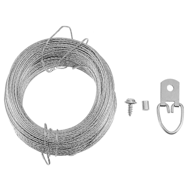 1 Sæt Wire Rope og Fotoramme Ophængningskroge Sæt Billedophæng Billedophæng Wire Sæt (20m Wire Rope + 20 Sæt Ringe)