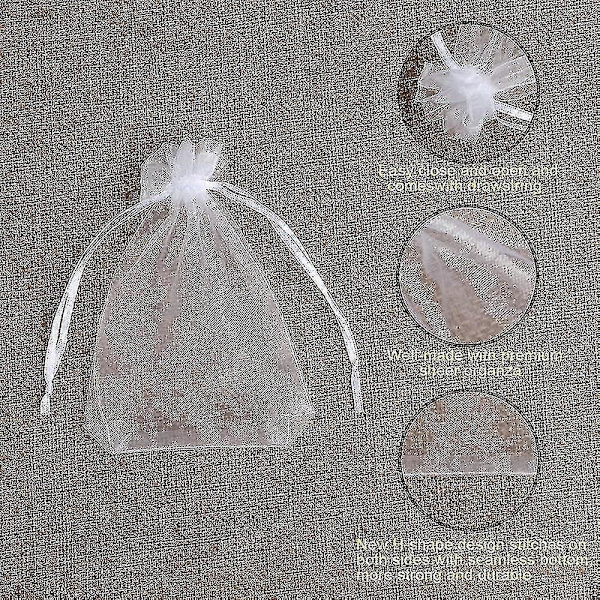 100 stk. Premium Sheer Organza Poser, Hvide Bryllupsgaveposer Med Snøre, 4x4,72 Smykke Gaveposer Til