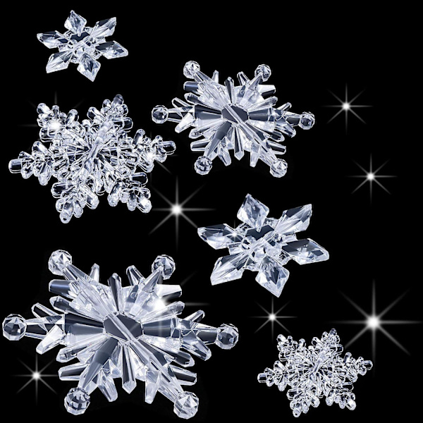 35 Stycken Akryl Kristall Snöflingor Ornament Julgran Hänge Gör-det-själv Vinterland Snöflingor Snö Tema Dekoration Klar Ljusblå