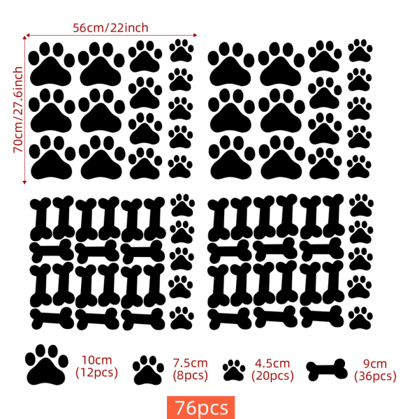 Koirien koristetarrat, koiran tassun jäljen painatuksella varustetut lemmikkieläinten tarrat ja koiran bo