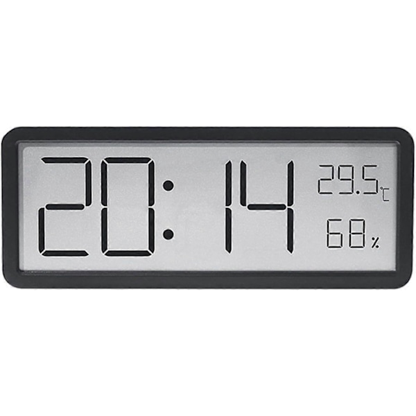 Digitalt vægur med LCD-skærm, tid, temperatur, luftfugtighedsvisning, elektronisk ur til hjem og kontor med flere displayfunktioner (sort)