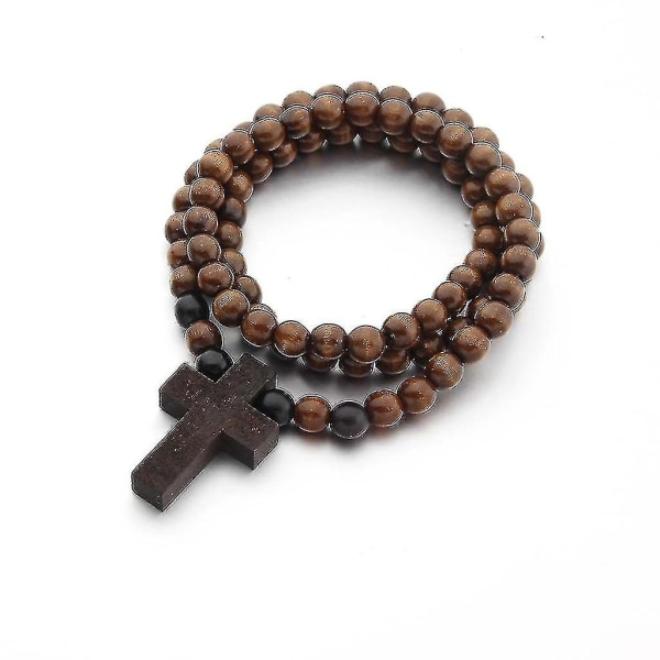 Naturligt trä pärlor kors hänge halsband armband religiös radband smycken