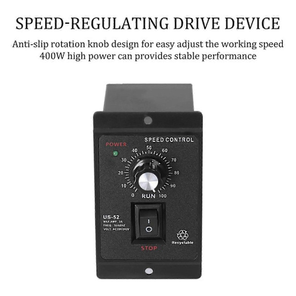 US-52 Enkeltfaset AC Mikromotor Hastighedsregulator 400W AC220V 50/60Hz Sort