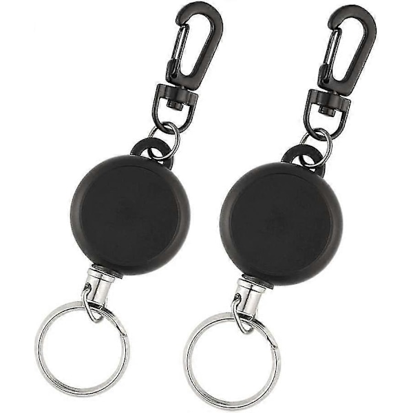 Kraftig Uttrekkbar Nøkkelring Badge Reel Klips (svart) (2 stk)