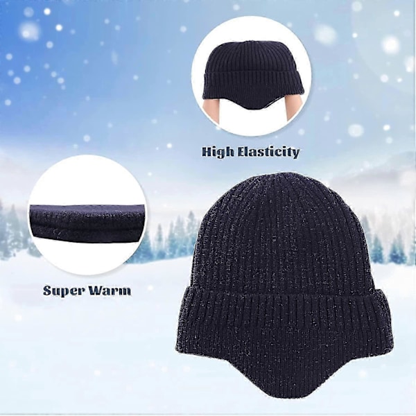Strikket hue til mænd, øreklap, vinterhuer til kvinder, uldhue til mænd, varm skull cap, slouchy med ørevarmere