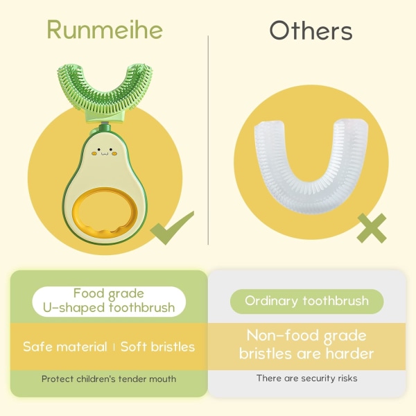 360° Blød og sikker U-formet tandbørste til børn, Sød og Interessant