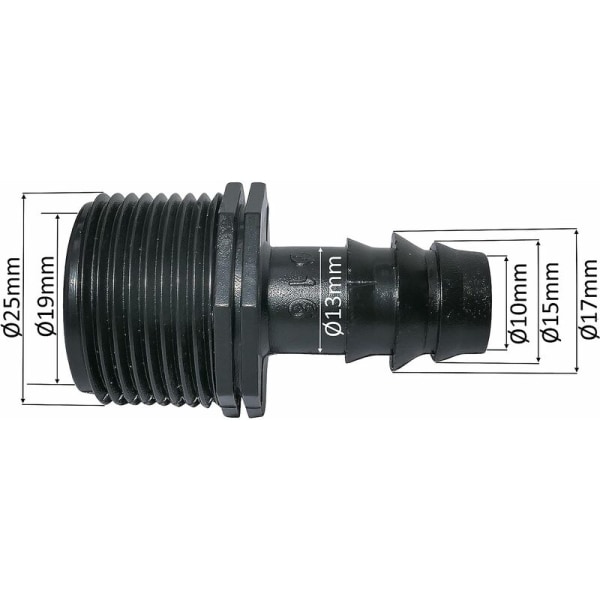 10 kpl piikkipäisiä urosliittimiä/sovittimia ?16mmx3/4'' tippukasteluletkulle
