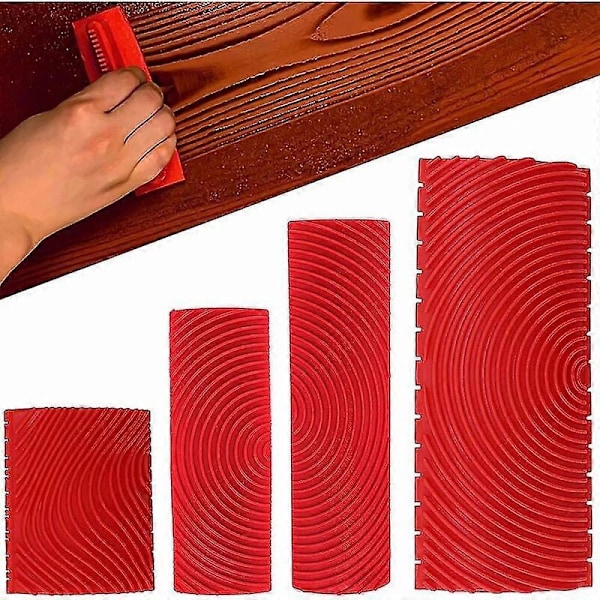 4 st Trämönster Gummi Imitation Trämönster Verktyg Trämönstring Gummi Imitation Trämönster Målnings Textur Verktyg För Hemvägg, Gummi Trämönster