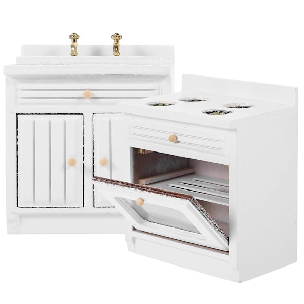 1 Set Dockhus Miniatyr Diskbänk och Spismodell Dockhus Kök Rekvisita Köksmöbler Modell