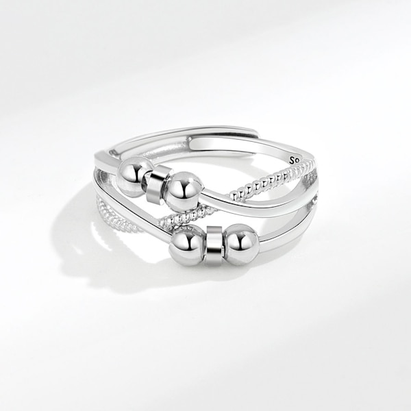 Sølv Anti-Stress Ring for Kvinner, Roterende Angstring, Justerbar