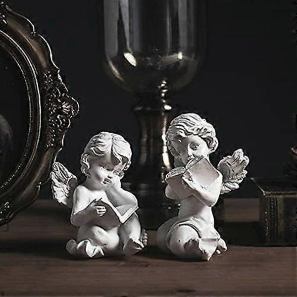 Resin Engel Figur Engel Statue Skrivebordsdekoration Ornament Til Kontor Butik Hjem Hvid