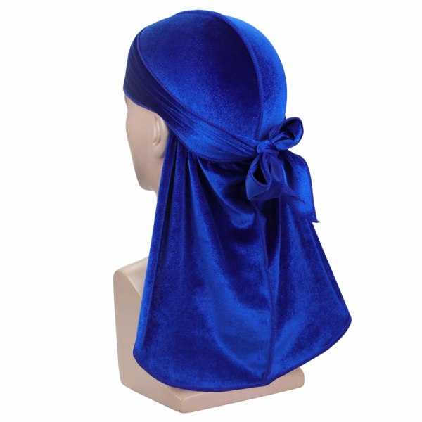 #(Blå) Fløjl Bandana med ekstra lang hale og brede stropper#