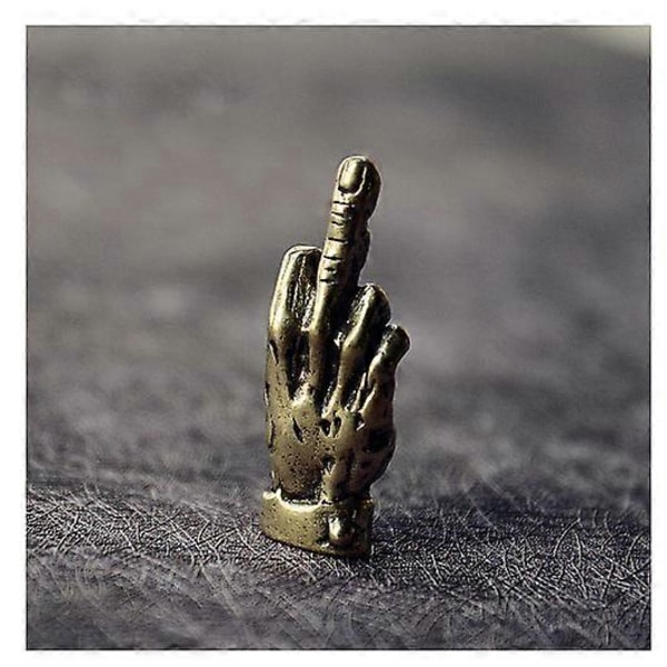 Mässing Långfinger Upp Figurin Mini Ornament Liten Skulptur Des