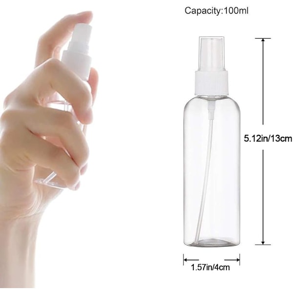 4 st 100 ml Sprayflaskor, Transparent Återanvändbara Plast Tomma Reseflaskor